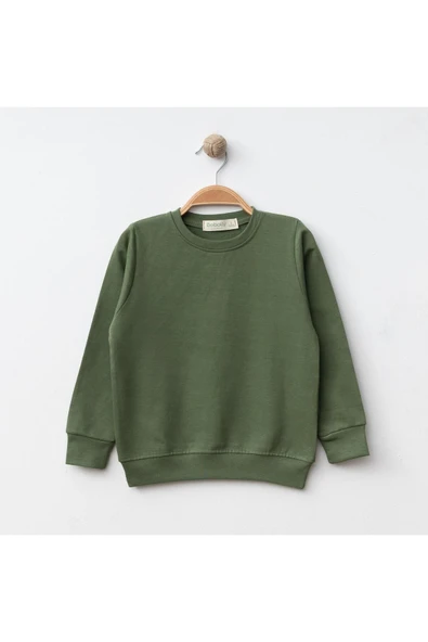 Bebolly Unisex Basic Mevsimlik Çocuk Sweatshirt  %100 Pamuk 1-6 Yaş Haki ürün görseli 1