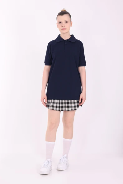 Re&Gi Rekor Unisex Yetişkin Polo Yaka Okul Tişört Basic Kısa Kollu Okul T-shirt %100 Pamuk S-2XL Lacivert ürün görseli 1