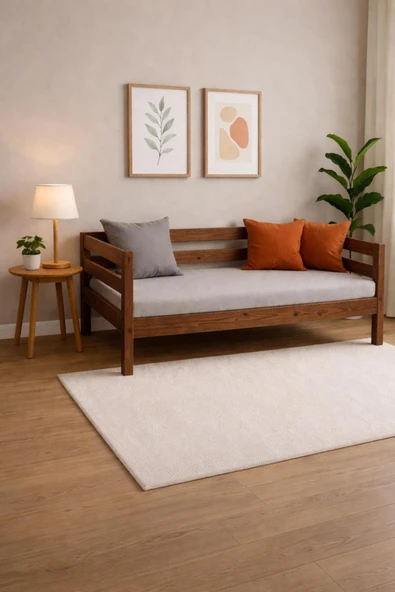 pinoxi Ahşap Sedir Kanepe 70cmx120cm (İÇ ÖLÇÜ) Mindersiz DOĞAL CEVİZ RENK MASİF AHŞAP ürün görseli 1