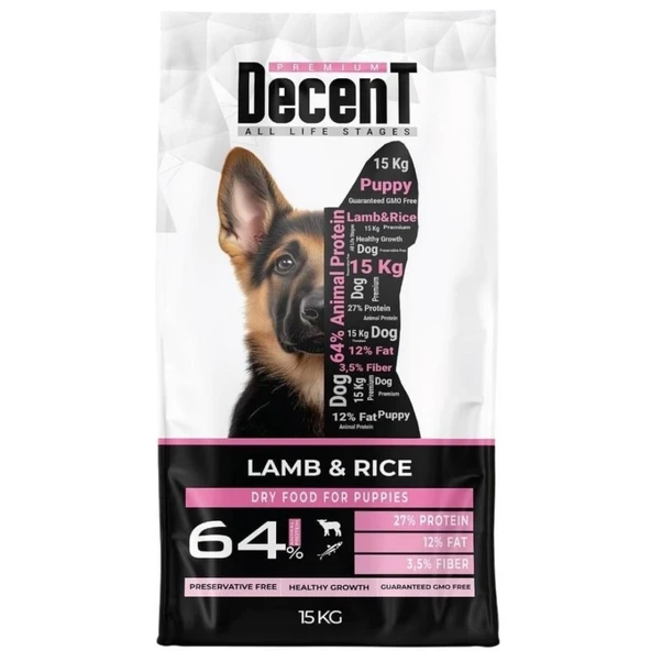 Decent Premium Kuzulu ve Pirinçli Yavru Köpek Maması 15 Kg ürün görseli 1