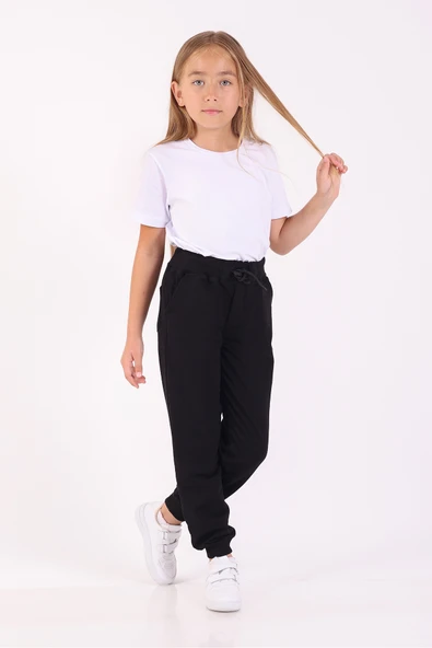 Rekormoda Kız Çocuk Eşofman Altı Okul ve Günlük Basic Eşofman Altı Iki Iplik Mevsimlik 5-14 Yaş Siyah ürün görseli 1
