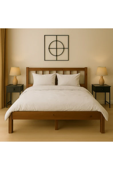 pinoxi 120cm X 190cm Masif Ahşap YUVARLAK ÇITALI Başlıklı Karyola CEVİZ RENGİ ürün görseli 1