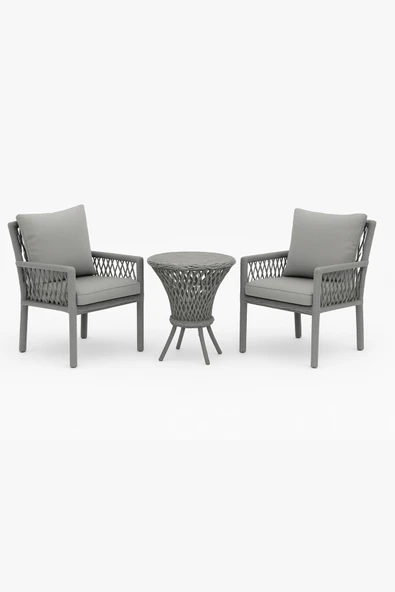 Çavdar Group Alya Raddan 1+1 Bistro Set Minderli 2 Kişilik Raddan Oturma Grubu Camlı Sehpa Bahçe Balkon Teras Set ürün görseli 1