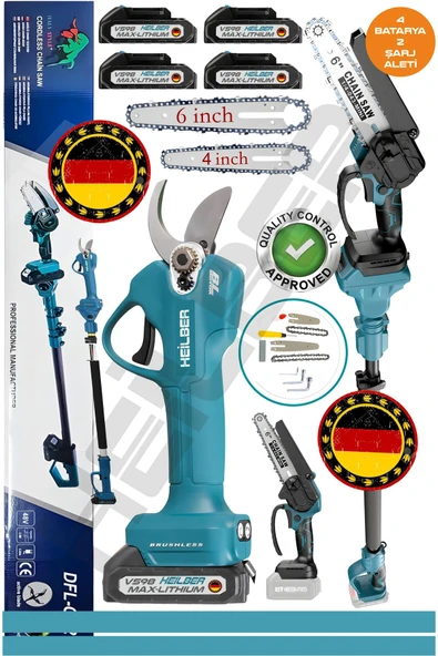 HEİLBER +4 AKÜLÜ BA01061B V598/21V ŞARJLI 15CM BUDAMA TESTERESİ VE 30MM BAĞ MAKASI BUDAMA MAKASI , DAL BUDAM ürün görseli 1