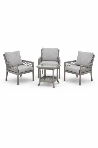 Çavdar Group Oslo Raddan 1+1+1 Bistro Set Minderli 3 Kişilik Raddan Oturma Grubu Bahçe Balkon Teras Set ürün görseli 1