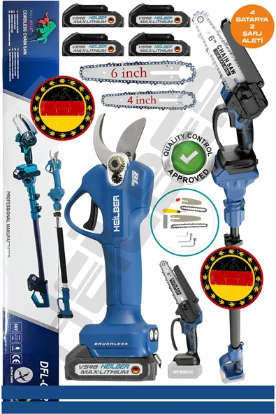 HEİLBER 4 AKÜLÜ BA01061M V598/21V ŞARJLI 15CM BUDAMA TESTERESİ VE 30MM BAĞ MAKASI BUDAMA MAKASI , DAL BUDAMA ürün görseli 1
