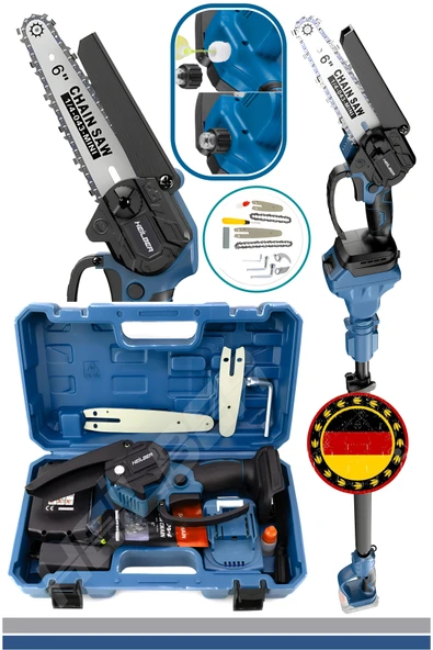 HEİLBER ALMAN V598 15AHm MAVİ ÇİFT AKÜLÜ TELESKOPİK UZATMA KOLLU AKÜLÜ BUDAMA TESTERESİ BIÇKI MAKİNESİ ürün görseli 1