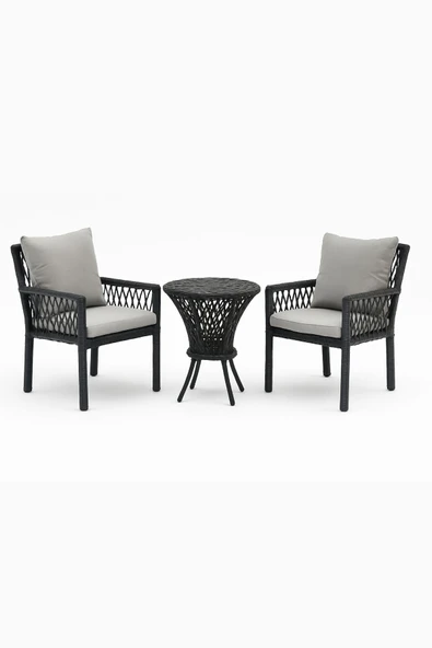 Çavdar Group Alya Raddan 1+1 Bistro Set Minderli 2 Kişilik Raddan Oturma Grubu Camlı Sehpa Bahçe Balkon Teras Set ürün görseli 1