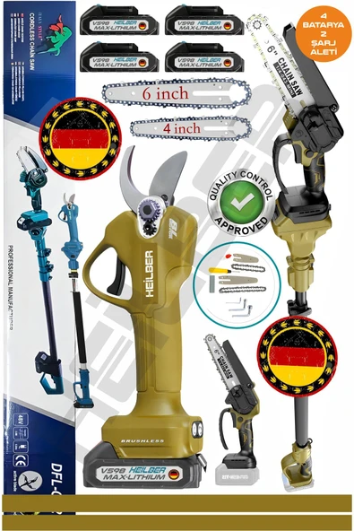 HEİLBER 4 AKÜLÜ BA01061S V598/21V ŞARJLI 15CM BUDAMA TESTERESİ VE 30MM BAĞ MAKASI BUDAMA MAKASI , DAL BUDAMA ürün görseli 1