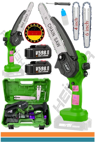 HEİLBER ALMAN V598 25CM YEŞİL ZİNCİR YAĞLAMALI ÇİFT AKÜLÜ BUDAMA TESTERESİ ŞARJLI AĞAÇ DAL KESME TESTERESİ ürün görseli 1