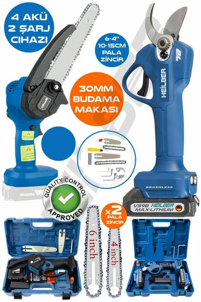 HEİLBER ALMAN BLUE V598/21V +4 BATARYA , 6806M AKÜLÜ 10-15CM DAL BUDAMA TESTERESİ VE 6253M 30MM YEDEK BIÇAK ürün görseli 1