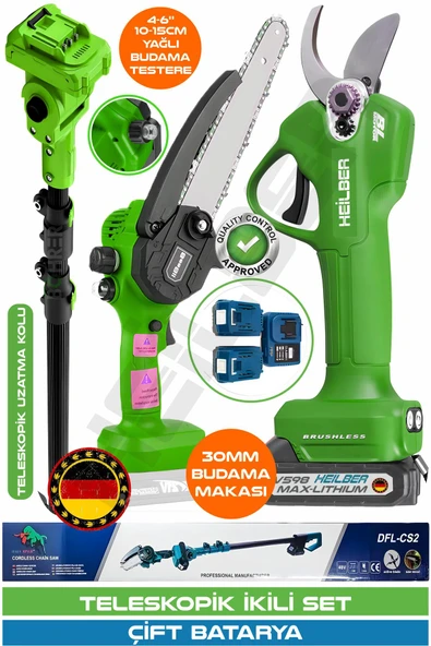 HEİLBER ALMAN 6807Y GREEN V598/21V TELESKOPİK AKÜLÜ DAL BUDAMA ZİNCİRLİ TESTERE VE ŞARJLI 30MM DAL BUDAMA MA ürün görseli 1