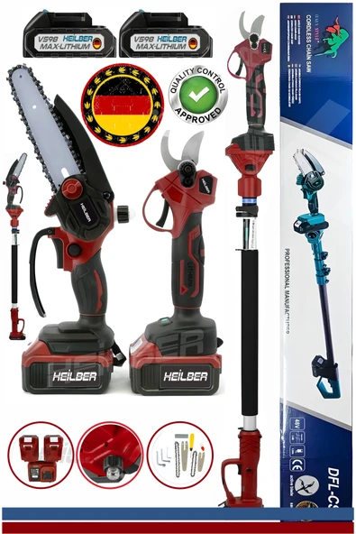 HEİLBER ALMAN V598 RED TELESKOPİK UZATMA KOLLU AKÜLÜ BUDAMA MAKASI VE AKÜLÜ BUDAMA TESTERESİ BAĞ MAKASI ürün görseli 1