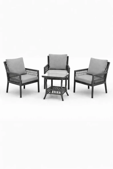 Çavdar Group Oslo Raddan 1+1+1 Bistro Set Minderli 3 Kişilik Raddan Oturma Grubu Bahçe Balkon Teras Set ürün görseli 1