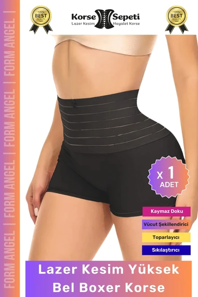 #Korse Vücut Toparlayıcı Şekillendirici Kaymaz Doku Lazer Kesim Yüksek Bel Boxer Korse - 1 Adet ürün görseli 1