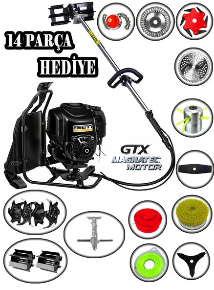 Eisenn Alman Black EIS RTX14 Pro Sırt Tırpan+ Akrobat Çapalama + Toprak Eşeleme 14 Parça Full Set ürün görseli 1