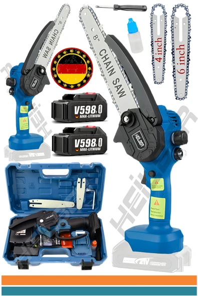 HEİLBER ALMAN V598 25CM BLUE ZİNCİR YAĞLAMALI ÇİFT AKÜLÜ BUDAMA TESTERESİ ŞARJLI AĞAÇ DAL KESME TESTERESİ ürün görseli 1