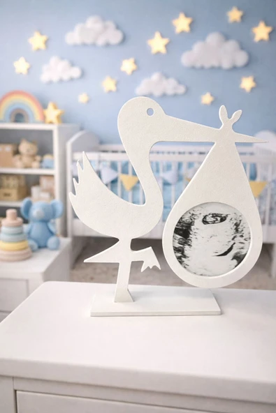 Günyan Store Leylek Figürlü Bebek Ultrason Fotoğraf Çerçevesi - Hamilelik Anısı- Bebek Müjdesi Hediyeliği ürün görseli 1