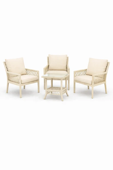 Çavdar Group Oslo Raddan 1+1+1 Bistro Set Minderli 3 Kişilik Raddan Oturma Grubu Bahçe Balkon Teras Set ürün görseli 1