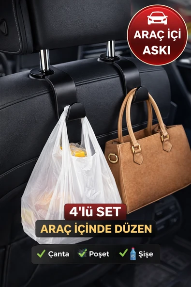 4’lü Set Araç Koltuk Arkası Askı Aparatı Oto Çanta Poşet Askılığı Koltuk Başlığı Organizer ürün görseli 1