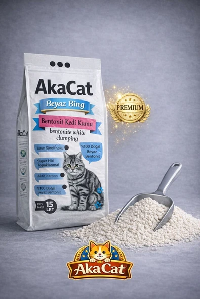 AKACAT 15 Lt Beyaz Bentonit Doğal %100 Topaklaşan Ince Taneli Kedi Kumu ürün görseli 1