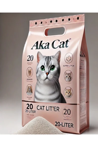 AKACAT %100 Topaklaşan Bebek Pudrası Kokulu Gri Bentonit Kedi Kumu 20 Lt ürün görseli 1