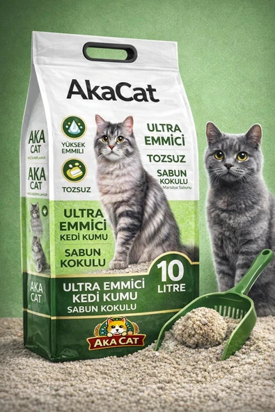 AKACAT Marsilya Sabunu Kokulu Gri Bentonit Kedi Kumu 10 Lt ürün görseli 1