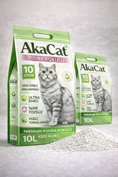 AKACAT Pudra Kokulu 10 Lt Gri Bentonit Doğal %100 Topaklaşan Kedi Kumu ürün görseli 1