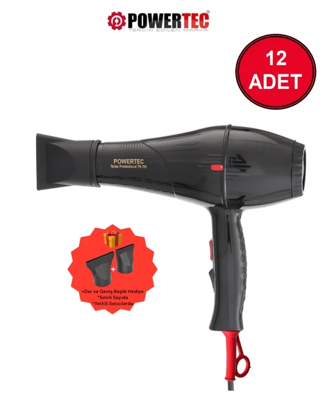 12 ADET Powertec TR-701 Profesyonel Fön Makinesi ürün görseli 1