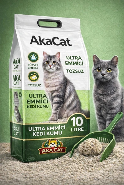 AKACAT 10 Lt Gri Bentonit Doğal %100 Topaklaşan Kedi Kumu ürün görseli 1