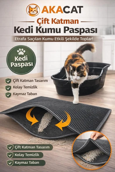 AKACAT Elekli Kedi Tuvalet Önü Paspası Kedi Kumu Paspası 1. Klite ürün görseli 1