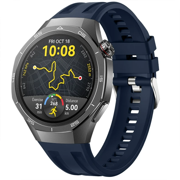 Sneezy Huawei Watch GT5 Pro 46mm İle Tam Uyumlu Spor Silikon Metal Tokalı Soft Saat Kordonu  Lacivert ürün görseli 1