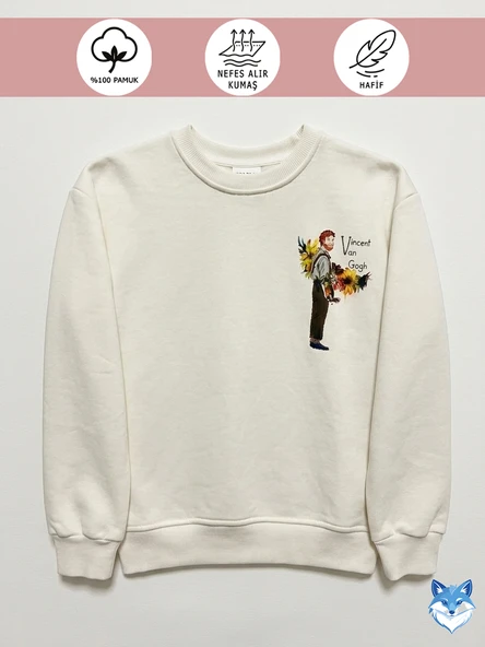 Dora Van Gogh Serisi Unisex Çocuk Pamuk Sweatshirt Kazak ürün görseli 1