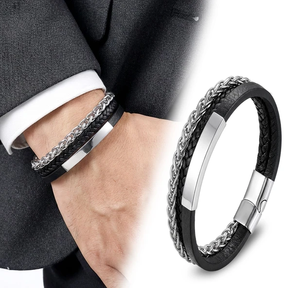 ? Premium İsim Yazılabilir Çoklu Çelik Zincir Bileklik – Gümüş - 20 cm 31834B28D4 ürün görseli 1