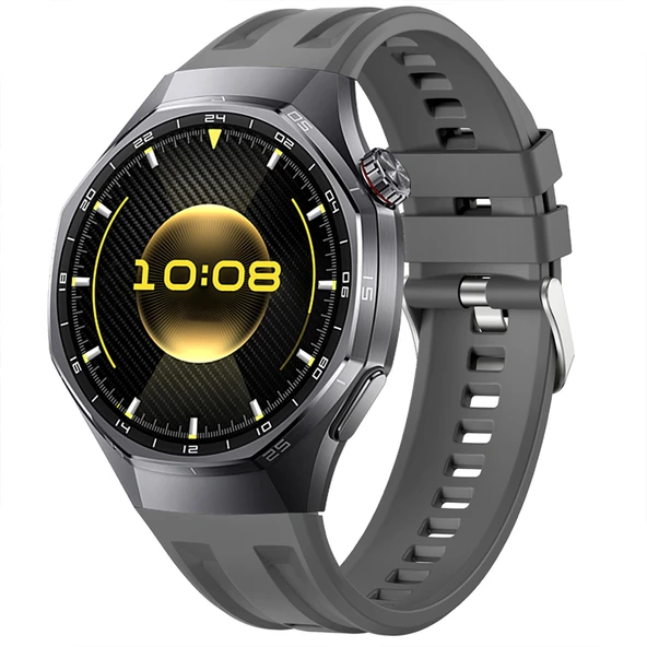 Sneezy Huawei Watch GT6 Pro 46mm İle Tam Uyumlu Spor Silikon Metal Tokalı Soft Saat Kordonu  Koyu Gri ürün görseli 1