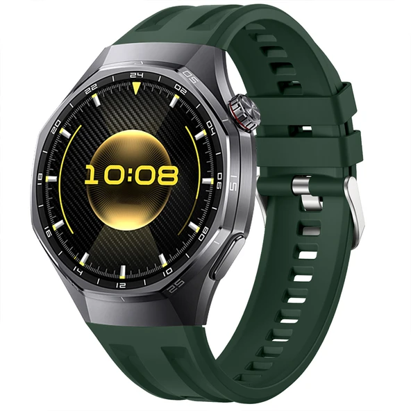 Sneezy Huawei Watch GT6 Pro 46mm İle Tam Uyumlu Spor Silikon Metal Tokalı Soft Saat Kordonu  Haki ürün görseli 1