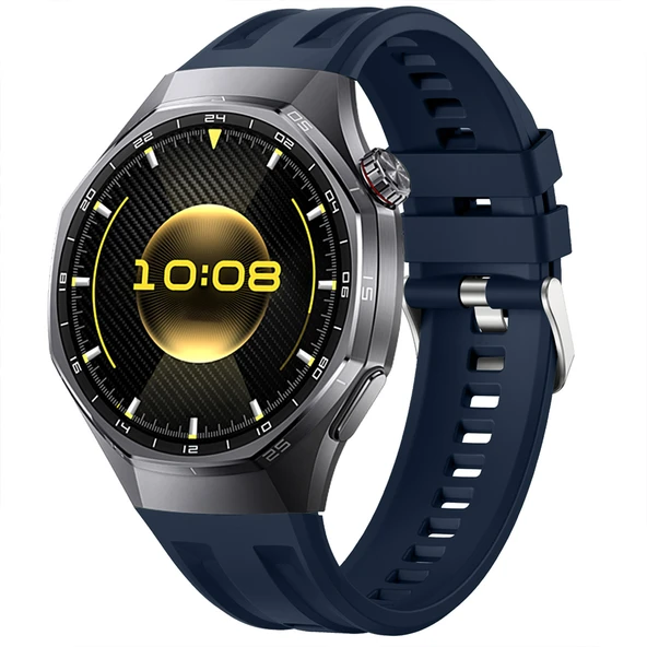 Sneezy Huawei Watch GT6 Pro 46mm İle Tam Uyumlu Spor Silikon Metal Tokalı Soft Saat Kordonu  Lacivert ürün görseli 1