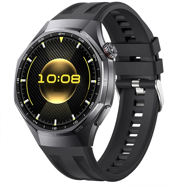 Sneezy Huawei Watch GT6 Pro 46mm İle Tam Uyumlu Spor Silikon Metal Tokalı Soft Saat Kordonu  Siyah ürün görseli 1