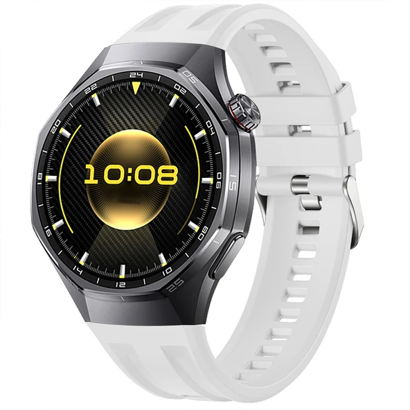 Sneezy Huawei Watch GT6 Pro 46mm İle Tam Uyumlu Spor Silikon Metal Tokalı Soft Saat Kordonu  Beyaz ürün görseli 1