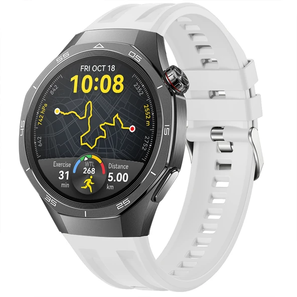 Sneezy Huawei Watch GT5 Pro 46mm İle Tam Uyumlu Spor Silikon Metal Tokalı Soft Saat Kordonu  Beyaz ürün görseli 1