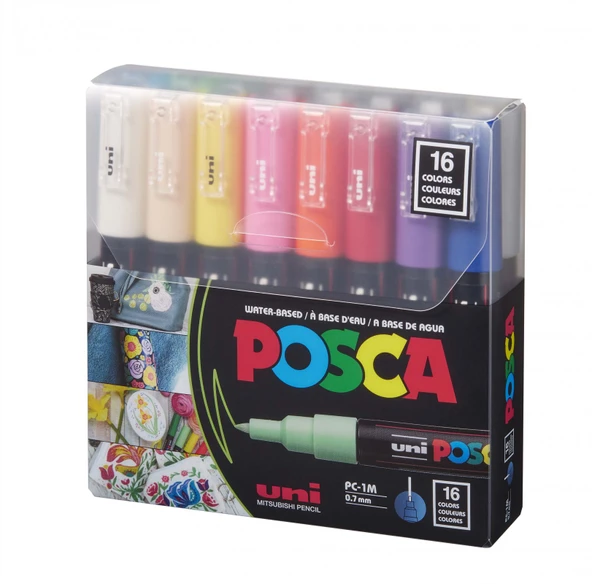 Uni-Ball Posca 0.7 Su Bazlı Boyama Kalemi Markörü 16 Renk ürün görseli 1
