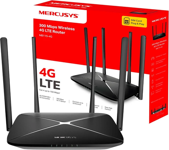 Mercusys MB115-4G 3 Port 300 Mbps Router ürün görseli 1