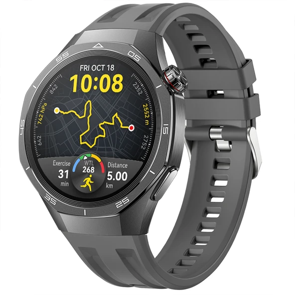 Sneezy Huawei Watch GT5 Pro 46mm İle Tam Uyumlu Spor Silikon Metal Tokalı Soft Saat Kordonu  Koyu Gri ürün görseli 1