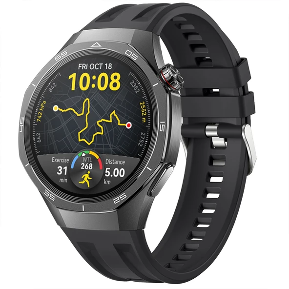 Sneezy Huawei Watch GT5 Pro 46mm İle Tam Uyumlu Spor Silikon Metal Tokalı Soft Saat Kordonu  Siyah ürün görseli 1
