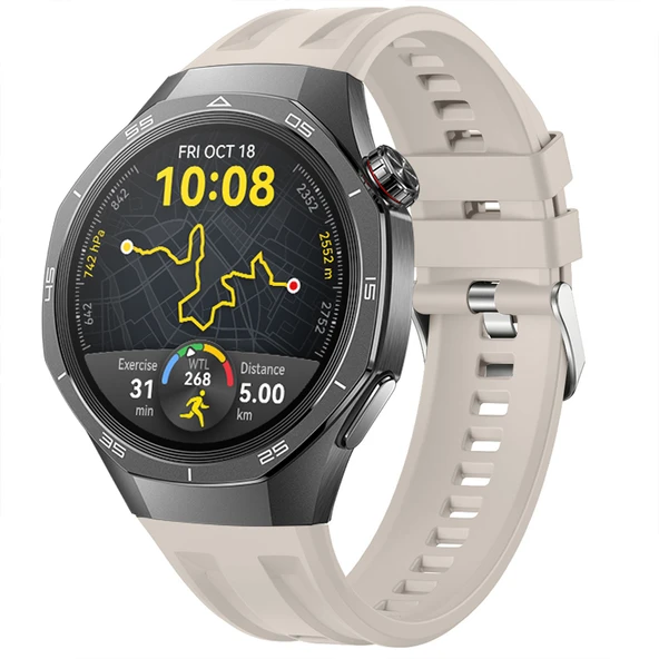 Sneezy Huawei Watch GT5 Pro 46mm İle Tam Uyumlu Spor Silikon Metal Tokalı Soft Saat Kordonu  Starlight ürün görseli 1