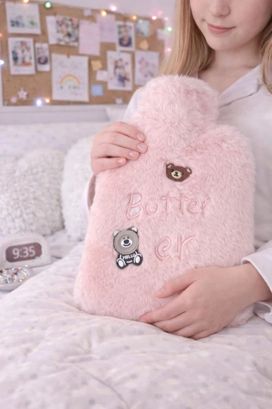 Işıklı Ayıcıklı Figürlü Pembe Peluş Sıcak Su Torbası 1 Lt ürün görseli 1