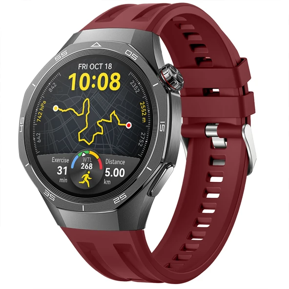 Sneezy Huawei Watch GT5 Pro 46mm İle Tam Uyumlu Spor Silikon Metal Tokalı Soft Saat Kordonu  Mürdüm ürün görseli 1