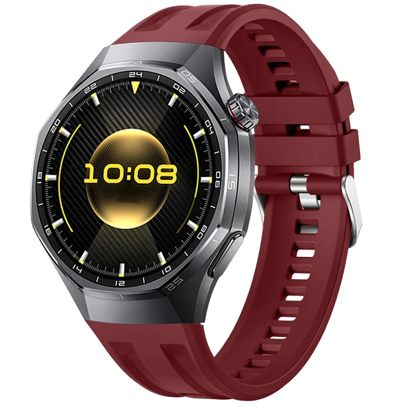 Sneezy Huawei Watch GT6 Pro 46mm İle Tam Uyumlu Spor Silikon Metal Tokalı Soft Saat Kordonu  Mürdüm ürün görseli 1