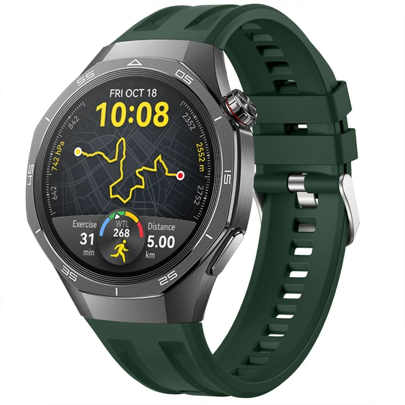 Sneezy Huawei Watch GT5 Pro 46mm İle Tam Uyumlu Spor Silikon Metal Tokalı Soft Saat Kordonu  Haki ürün görseli 1