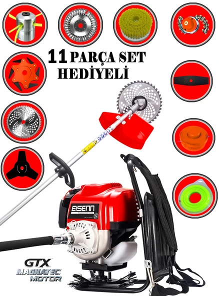 Eisenn Germany EIS-BR11 Sırt Tipi Benzinli Ot Çalı Çim Biçme Tırpanı+ 11 PCS Full Set Halı Yıkamalı ürün görseli 1